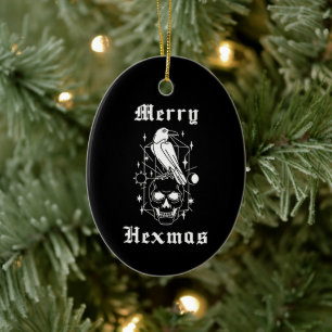 Adorno De Cerámica Merry Hexmas Witch Skull Spookong Witchcraft