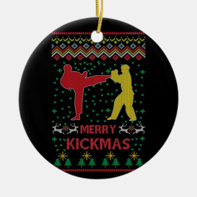 Adorno De Cerámica Merry Kickmas Navidades feos Karate Jiu Jitsu (Frente)