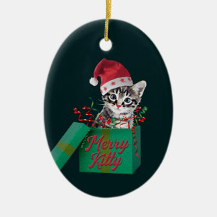 Adorno De Cerámica Merry Kitty, Feliz Navidad