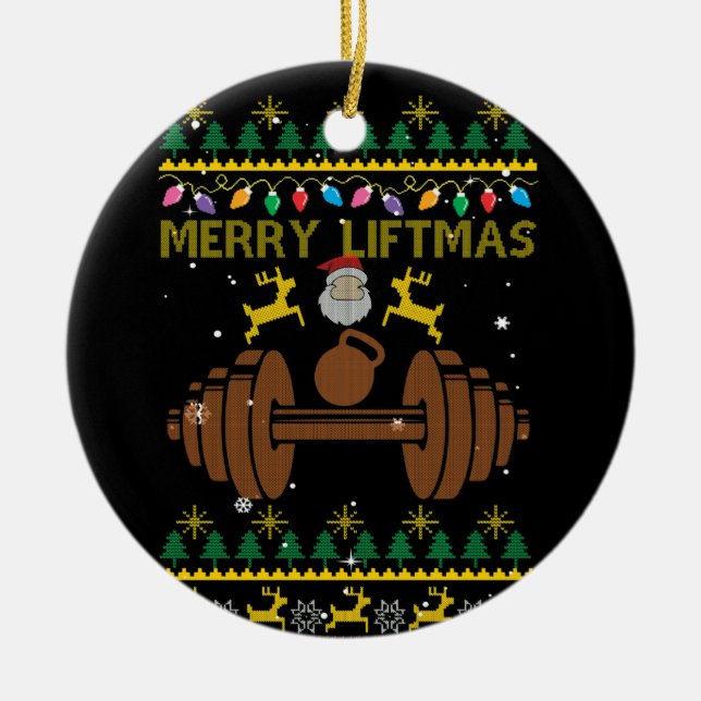 Adorno De Cerámica Merry Liftmas Fitness Halterofilia Constructor de  (Frente)