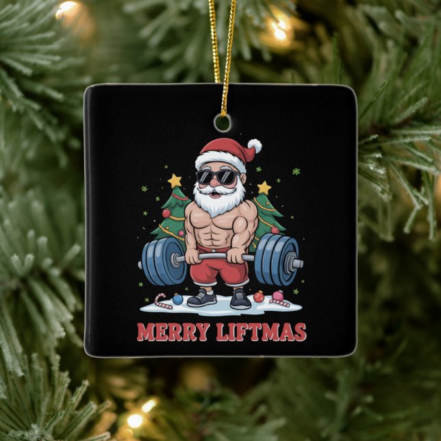 Adorno De Cerámica Merry Liftmas Halterofilia Santa Fitness Gym (Árbol)