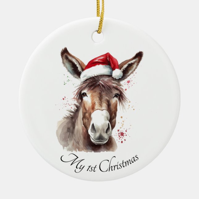 Adorno De Cerámica Merry Little Navidades Donkey, personalizado (Frente)