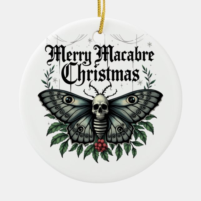 Adorno De Cerámica Merry Macabre Christmas Skull Moth Ornament (Frente)