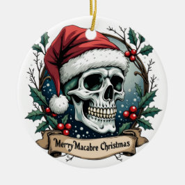 Adorno De Cerámica Merry Macabre Christmas Skull Ornament
