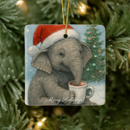 Adorno De Cerámica Merry Moments with a Cocoa-Loving Elephant Holiday