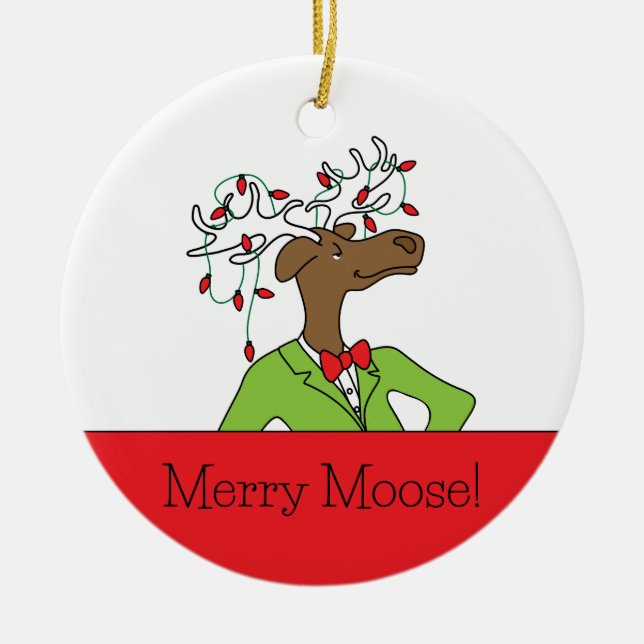 Adorno De Cerámica Merry Moose Ornament (Frente)