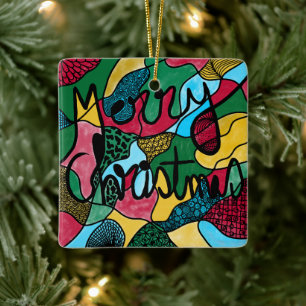 ADORNO DE CERÁMICA MERRY NAVIDAD NEUROGRÁFICA Y NEGRO