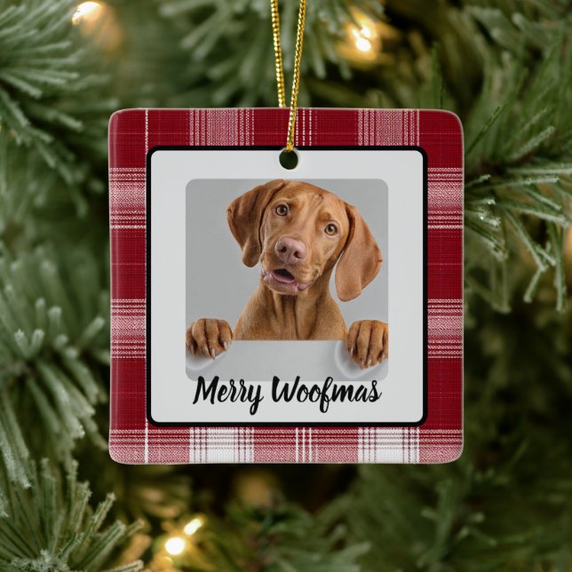 Adorno De Cerámica Merry Woofmas Custom Dog Photo Christmas Ornament (Árbol)