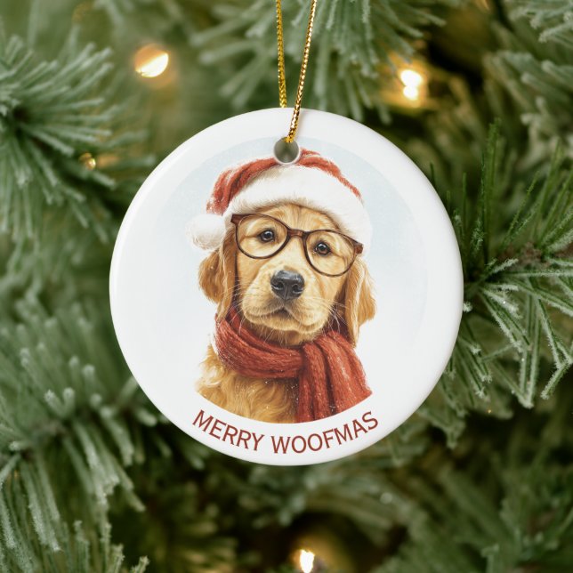 Adorno De Cerámica Merry Woofmas | Custom Dog Photo Ornament (Árbol)