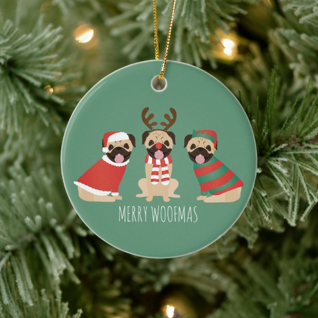 Adorno De Cerámica Merry Woofmas Pug Dogs (Árbol)