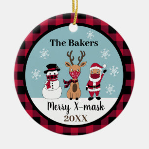 Adorno De Cerámica Merry X-Mask Funny Buffalo Plaid Check Santa