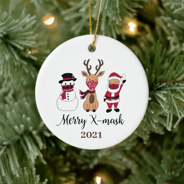 Adorno De Cerámica Merry X-Mask Funny Buffalo Plaid Santa (Árbol)
