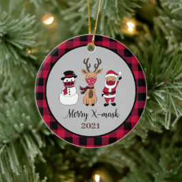 Adorno De Cerámica Merry X-Mask Funny Buffalo Plaid Santa