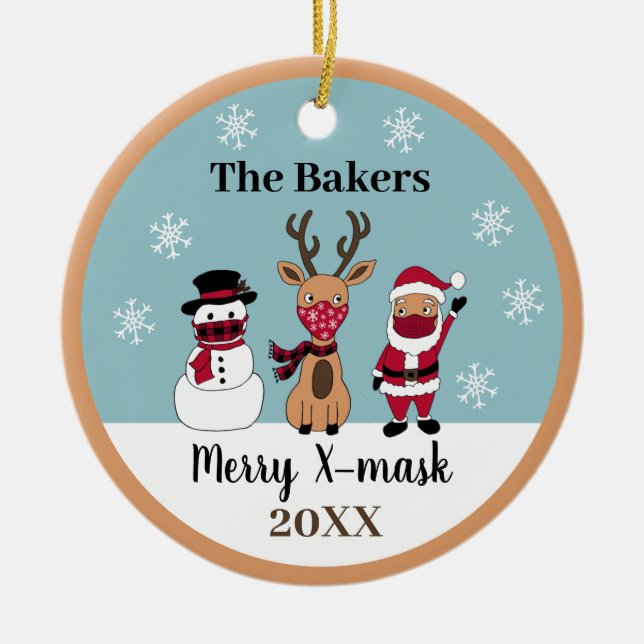 Adorno De Cerámica Merry X-Mask gracioso reno Snowman Santa (Frente)