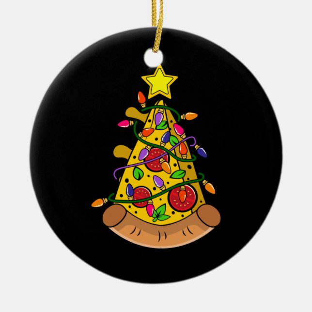 Adorno De Cerámica Merry Xmas Pizza Christmas Tree Lights (Frente)