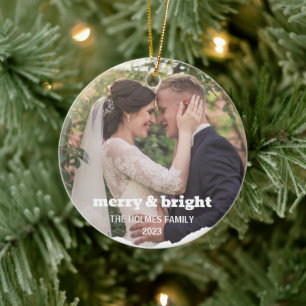 Adorno De Cerámica Merry y Bright   Foto de pareja de Navidades intel