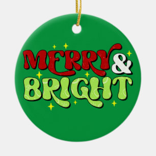 Adorno De Cerámica Merry y Bright - Navidades retro Felices Fiestas