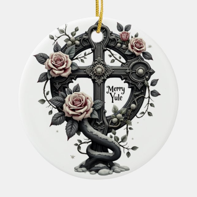 Adorno De Cerámica Merry Yule Gothic Cross Ornament (Frente)