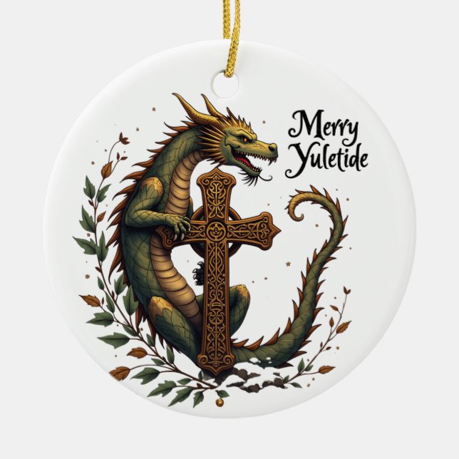 Adorno De Cerámica Merry Yuletide Dragon Ornament (Frente)