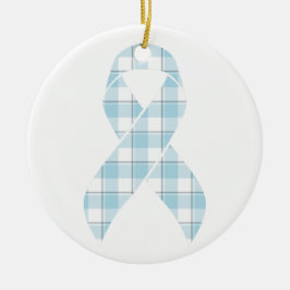 Adorno De Cerámica Mesothelioma Awareness Plaid Light Blue Ribbon