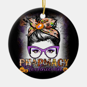 Adorno De Cerámica Messy Bun Pharmacy Technician Pharmacist Halloween