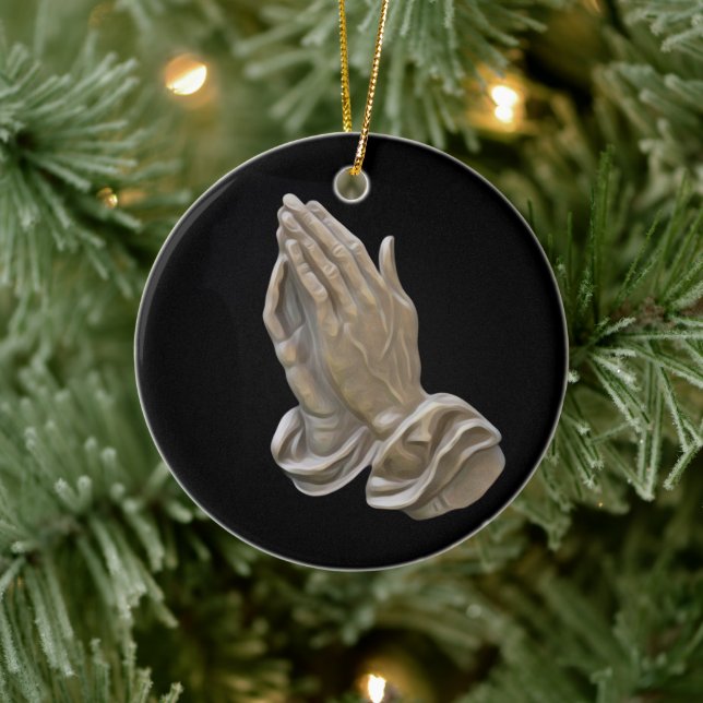 Adorno De Cerámica Metalizado pintado con las manos rezando (Árbol)