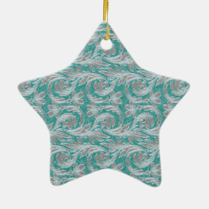 Adorno De Cerámica Metallic Waves, Seafoam-White STAR ORNAMENT