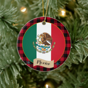 Adorno De Cerámica México, manta roja de búfalo y bandera mexicana