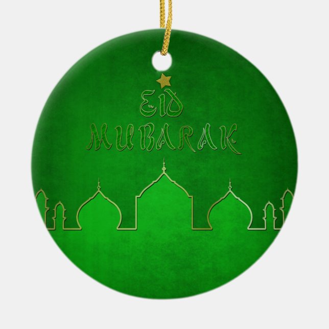 Adorno De Cerámica Mezquita de Oro Verde de Eid Mubarak (Frente)