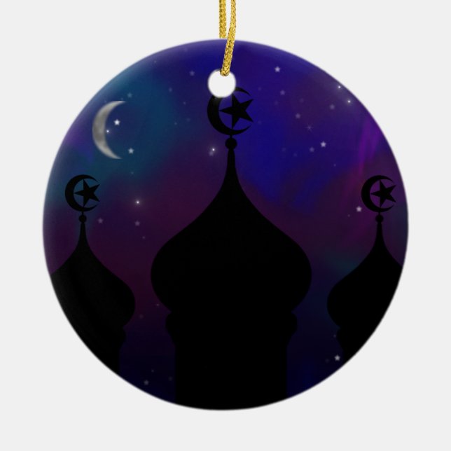 Adorno De Cerámica Mezquita de Ramadán con cielo nocturno mágico (Frente)