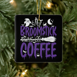 Adorno De Cerámica Mi Escoba Funciona Con Café Bruja Escoba Halloween