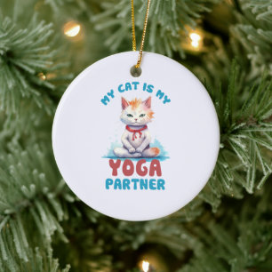 Adorno De Cerámica Mi Gato Es Mi Pareja De Yoga -Gato Mediador Adorab