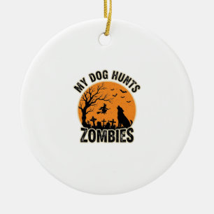 Adorno De Cerámica Mi perro caza zombies diseño vintage de Halloween 