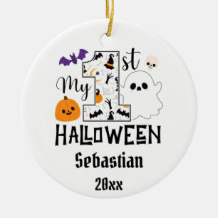 Adorno De Cerámica mi primer baby boo de halloween, nombre personaliz