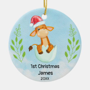 Adorno De Cerámica Mi primer bebé azul de Navidad Giraffe