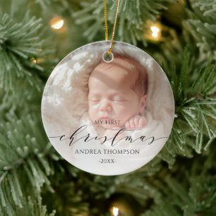 Adorno De Cerámica Mi primer bebé de Navidad Foto Dual