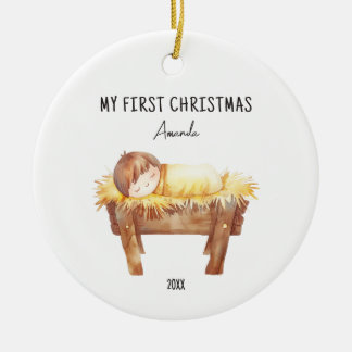 Adorno De Cerámica Mi primer bebé navideño personalizado en un pesebr