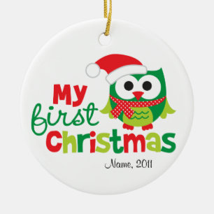 Adorno De Cerámica Mi primer búho de Santa del navidad