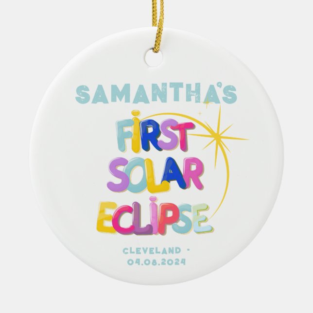 Adorno De Cerámica Mi primer eclipse solar Agregar nombre y ubicación (Frente)
