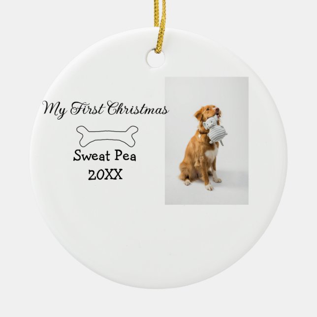 Adorno De Cerámica Mi primer mascota de Navidad foto animal nombre añ (Frente)