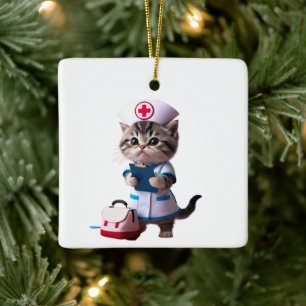 Adorno De Cerámica Mi Primer Navidad como Enfermera Gato Personaliz
