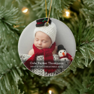 Adorno De Cerámica Mi primer Navidad con franja negra Foto de bebé pe