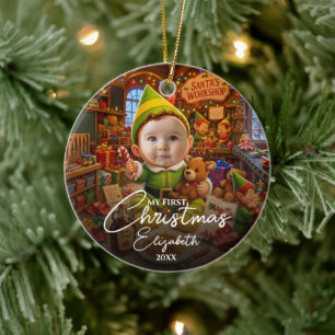Adorno De Cerámica Mi Primer Navidad El Pequeño Ayudante de Santa Fot