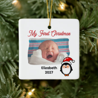 Adorno De Cerámica Mi Primer Navidad Foto Personalizada de Pingüino A