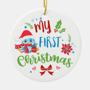 Adorno De Cerámica Mi Primer Navidad Pájaro Azul foto personalizada /