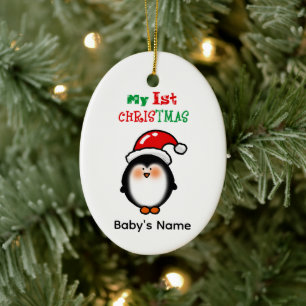 Adorno De Cerámica Mi Primer Navidad Pingüino Adorable