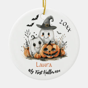Adorno De Cerámica Mi primer nombre de bebé de calabaza fantasma de H