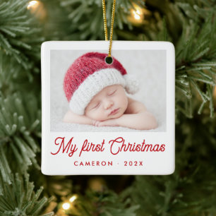 Adorno De Cerámica Mi primer nombre de bebé en foto de Navidad año