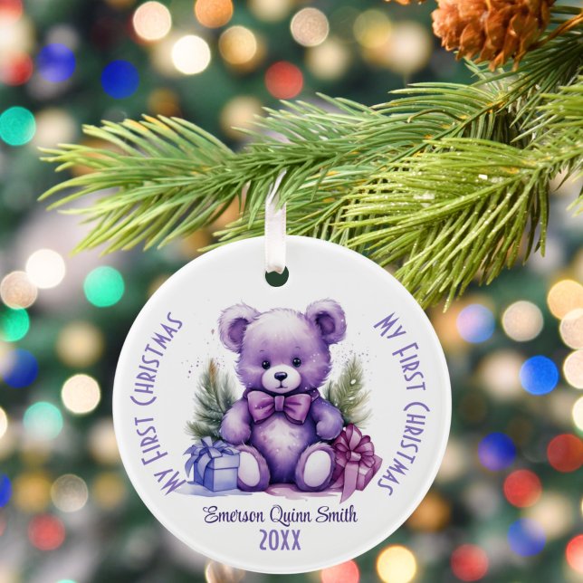 Adorno De Cerámica Mi primer nombre personalizado de Navidad Purple B (Subido por el creador)