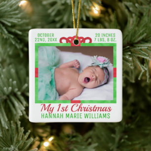 Adorno De Cerámica Mi primer Personalizado de Navidad Baby Photo Name